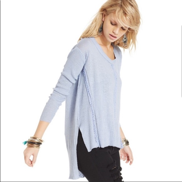 Free People Crochet Lace Trim Hi Low Sweater Top - Picture 2 of 5